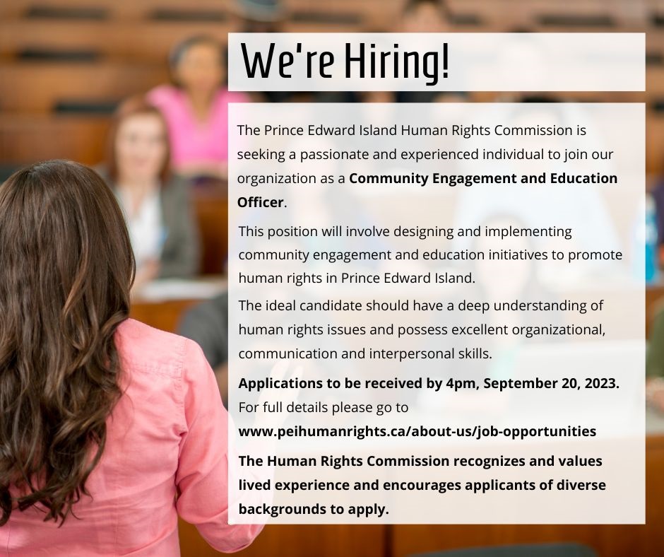 Image of a person addressing a group of people overlaid with details about a Community Engagement & Education Officer role.